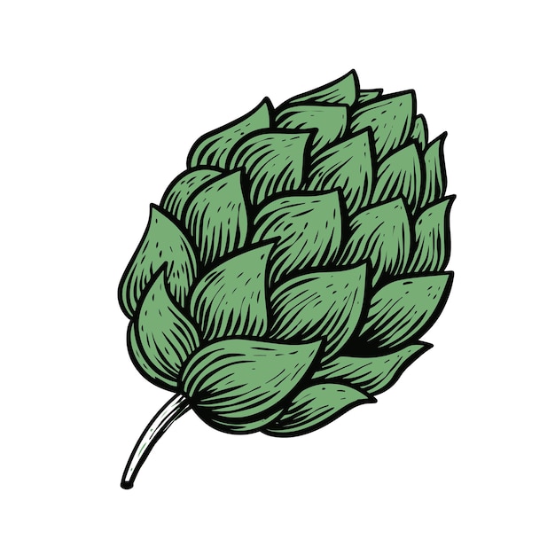 a drawing of a green plant with a green leaf.