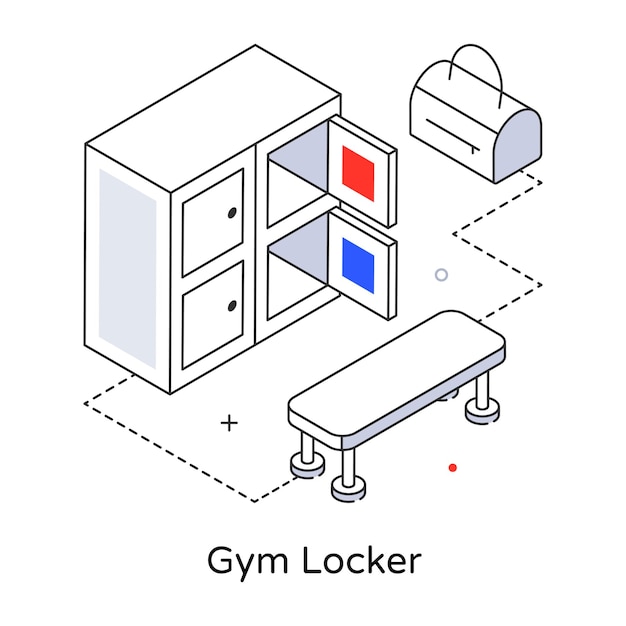 Vector a drawing of a gym locker with a bag and a bag.