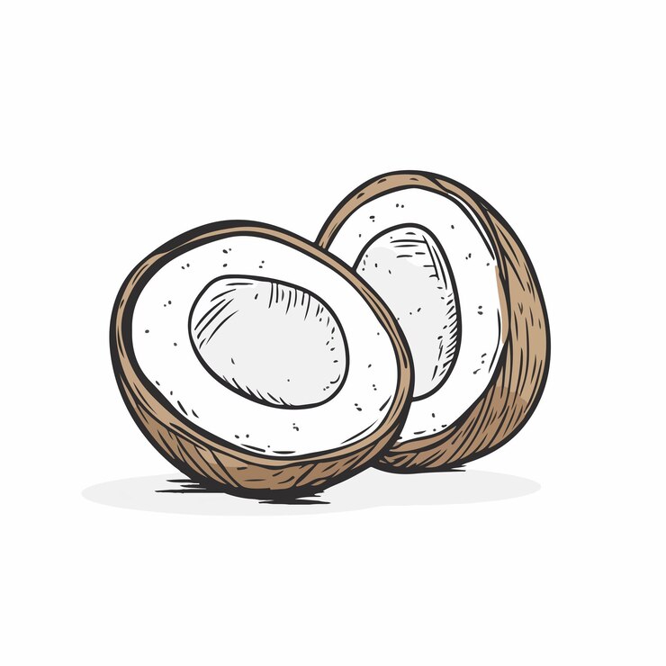 Vector a drawing of a half of a coconut with a half of the inside of it