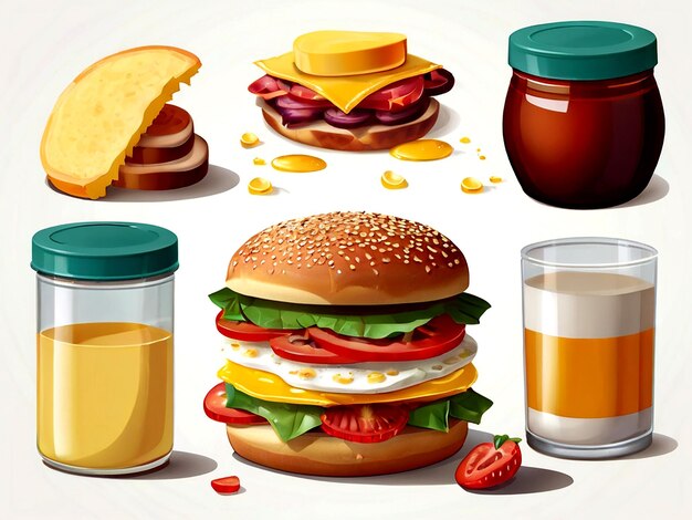 Vector a drawing of a hamburger and a bottle of juice