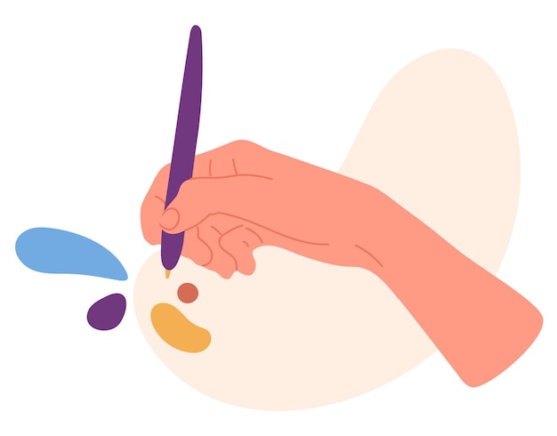 Рисунок руки Мультяшная человеческая рука со стилусом, карандашом или ручкой, пишущая рукой, мультяшная плоская векторная иллюстрация на белом фоне