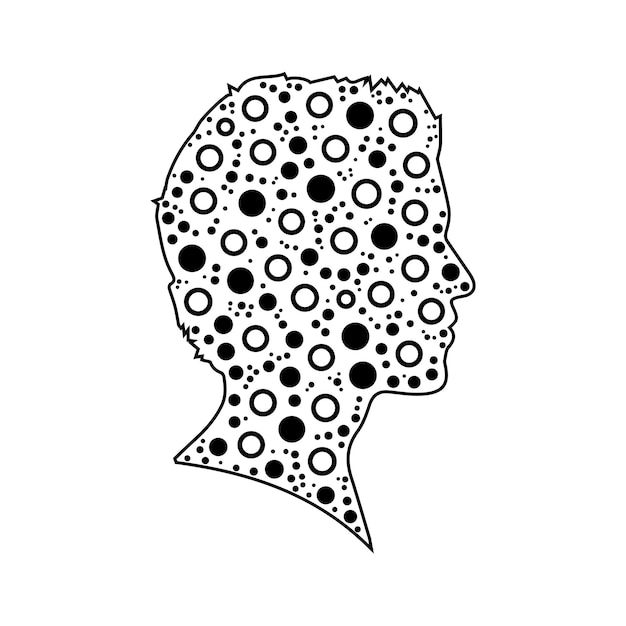 Un disegno di una testa con cerchi e punti su di essa