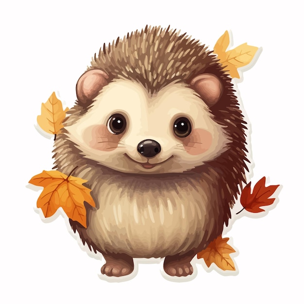 a drawing of a hedgehog with autumn leaves.