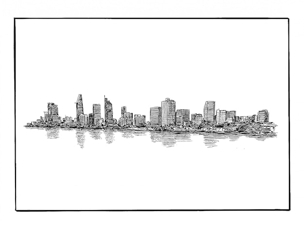 Drawing of the Ho Chi Minh city skyline in Vietnam