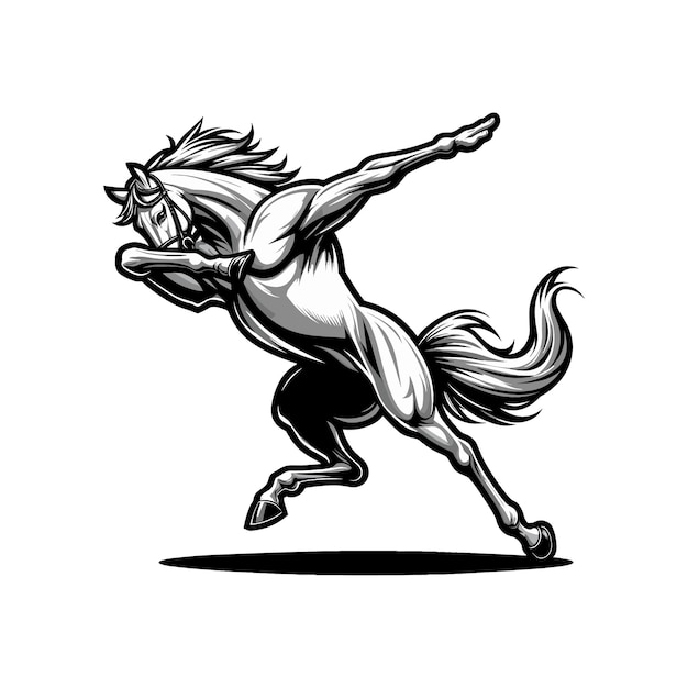 a drawing of a horse with a tail that says a horse a majestic horse striking a powerful dab pose