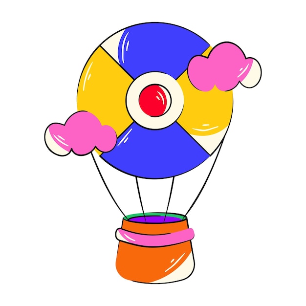 A drawing of a hot air balloon with a pink nose and a pink nose.