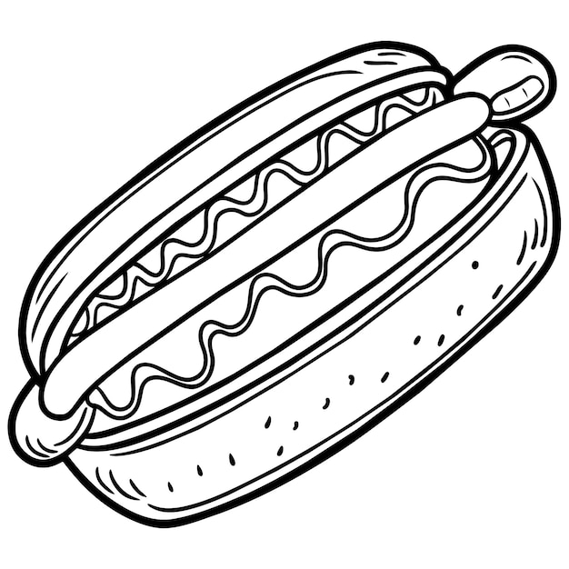 Un disegno di un hot dog con condimenti su di esso