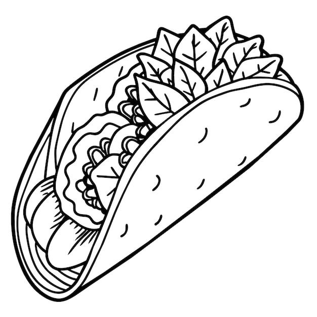 a drawing of a hot dog with leaves on it