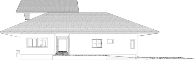 A drawing of the house from the rear showing the roof and the roof.