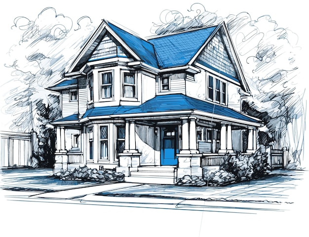 Vector a drawing of a house with a blue roof