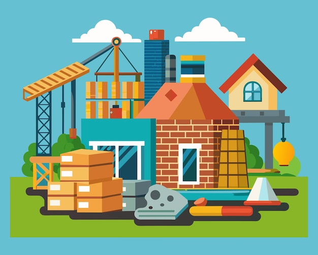 建物と建物を背景に描いた家の絵