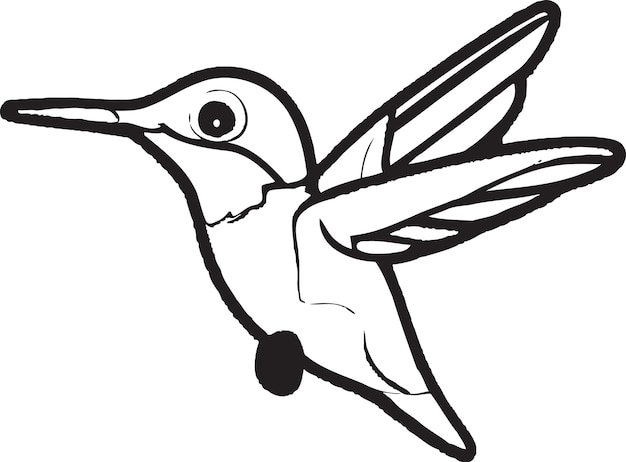 Un disegno di un colibrì con un contorno nero.