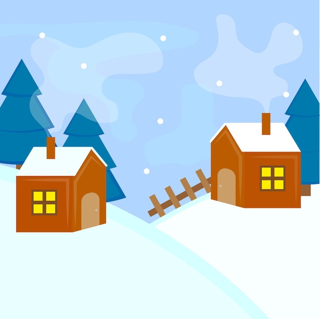 Drawing hut snow. Landscape, nature, house. Vector illustration. Stock image. EPS 10.