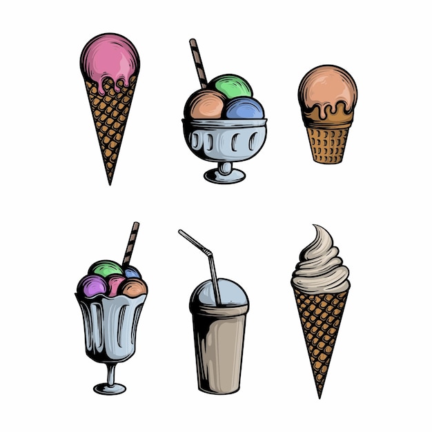 A drawing of ice creams and a cup of ice cream.