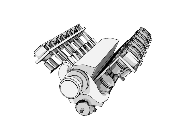 Vector drawing of an internal combustion engine on a white background vector