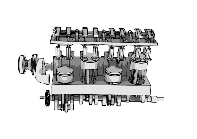 drawing of an internal combustion engine on a white background vector