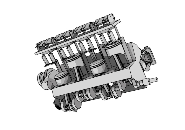 Drawing of an internal combustion engine on a white background vector