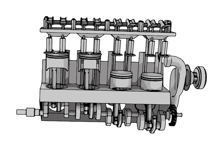 Vector drawing of an internal combustion engine on a white background vector