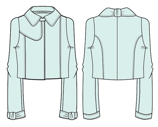 A drawing of a jacket with the front and back of it.