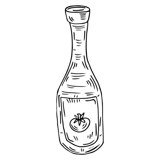 Drawing of a ketchup bottle in sketch style