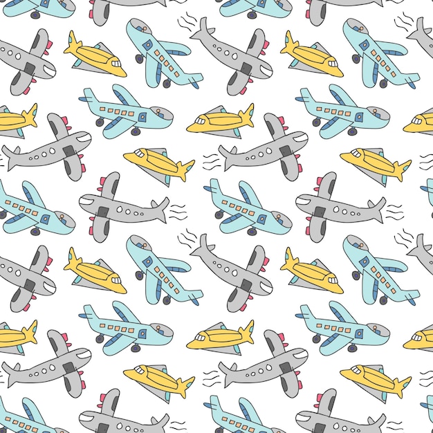 Vector drawing of kids with airplane element cute airplane39s seamless pattern