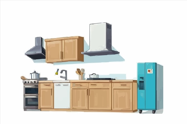 Vector a drawing of a kitchen with a fridge and a freezer