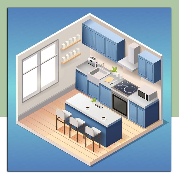 Vector a drawing of a kitchen with a stove and a stove