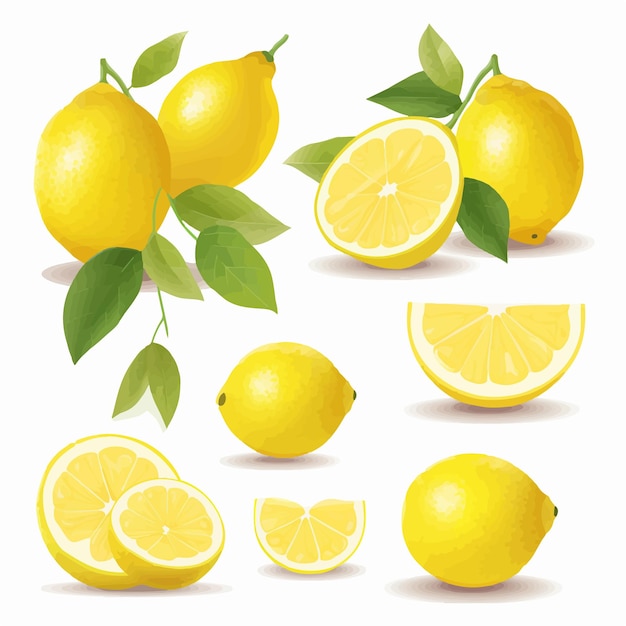 Vettore un disegno di limoni con foglie verdi e la parola limone sul fondo.