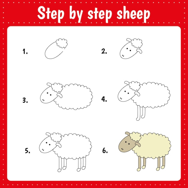 Drawing lesson for children How draw a sheep Drawing tutorial Step by step repeats the picture