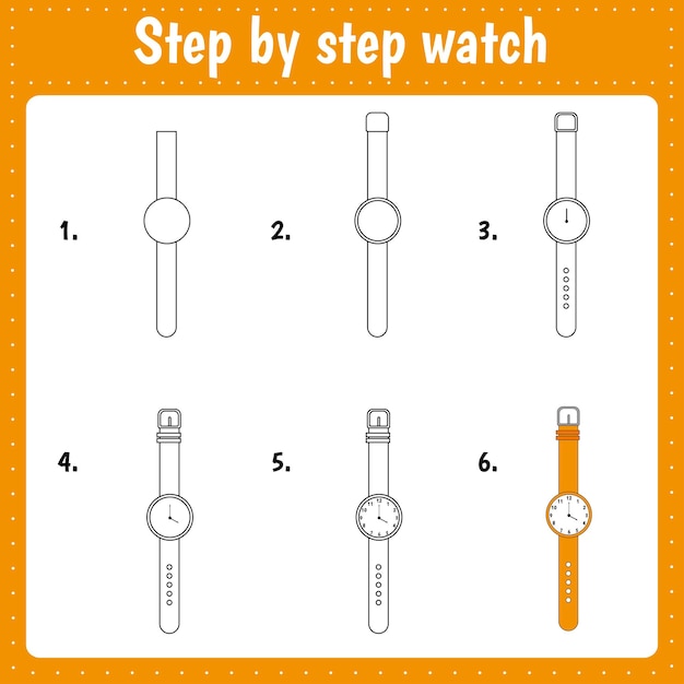 Drawing lesson for children How draw a wrist watch Step by step repeats the picture