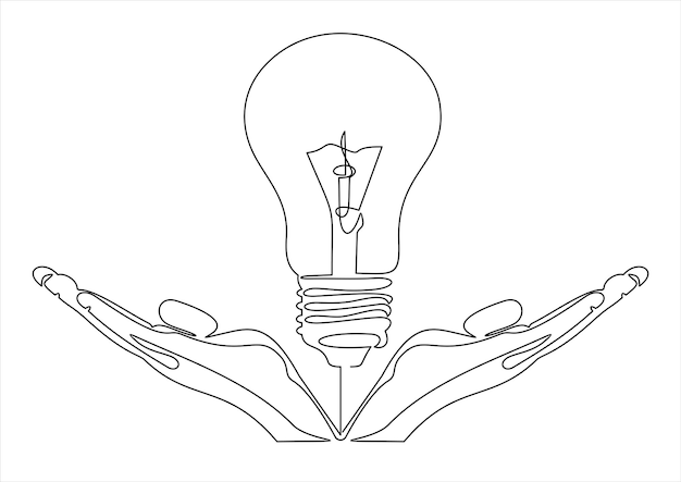 Un disegno di una lampadina in mani