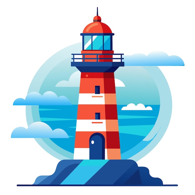 a drawing of a lighthouse with a blue sky and clouds