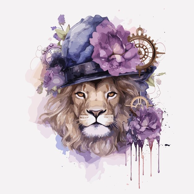 A drawing of a lion with flowers and a crown.