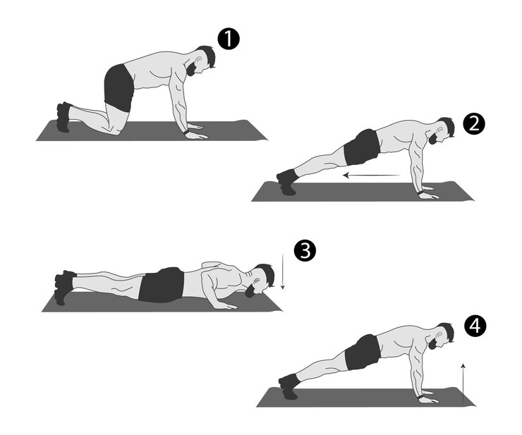 Vector a drawing of a man doing push ups on a mat