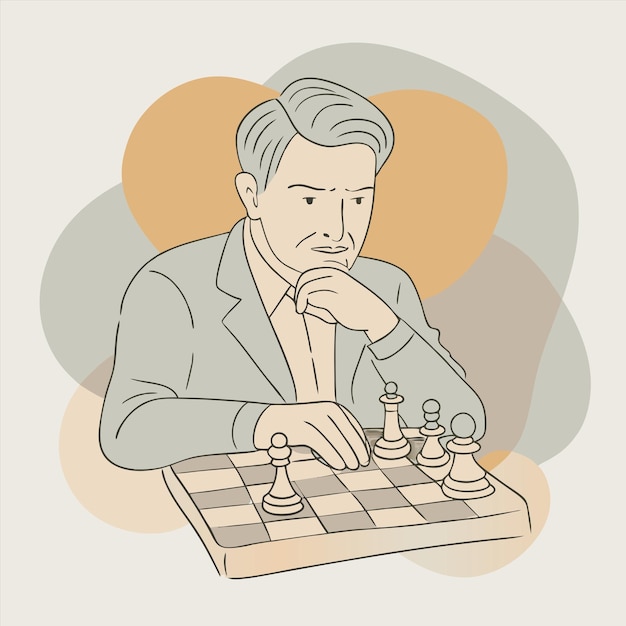 рисунок человека, играющего в шахматы с человеком в костюме