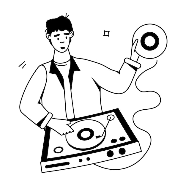 a drawing of a man playing music on a record