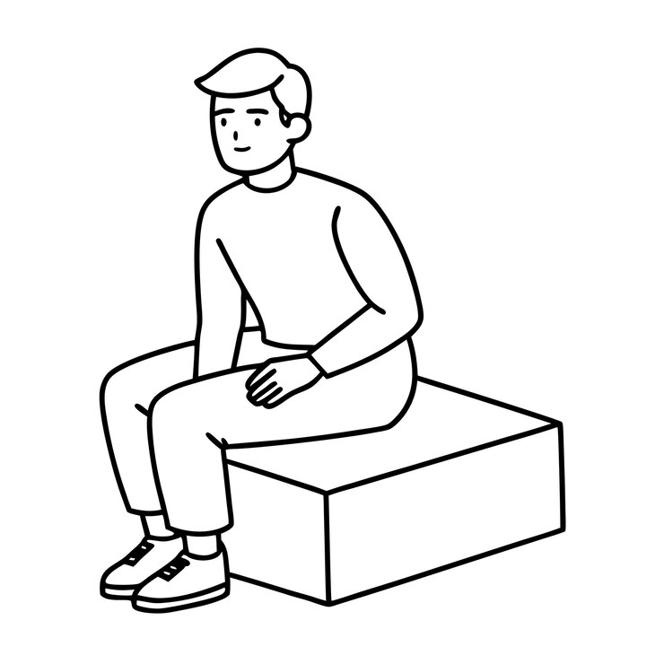 Vector a drawing of a man sitting on a cube with a white background