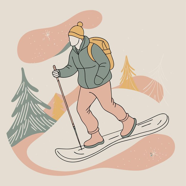 スキーに乗った男の絵をバックパックで描いた