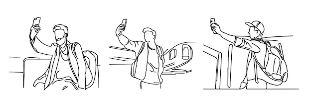 A drawing of a man taking a picture of himself with his phone.