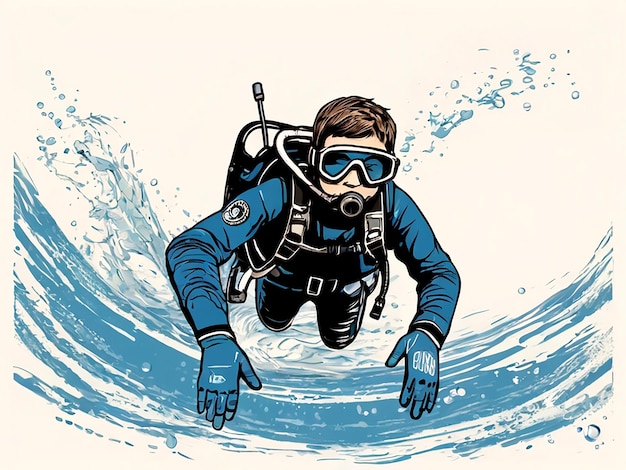 a drawing of a man wearing a scuba suit and goggles