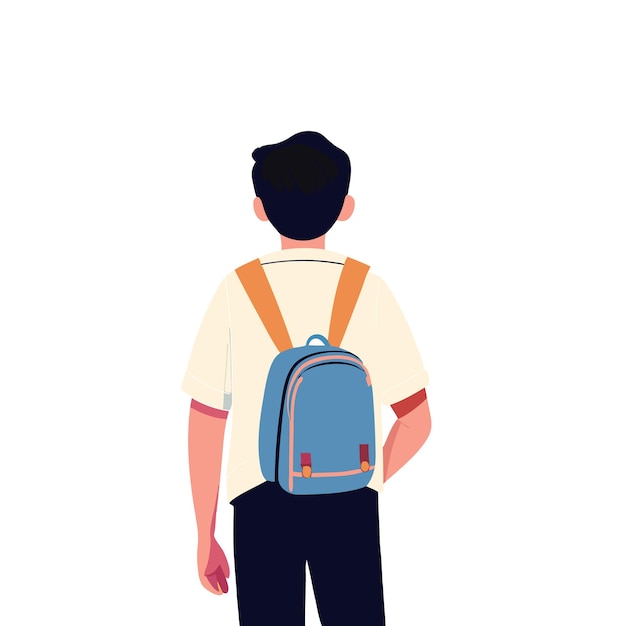 a drawing of a man with a backpack backside view