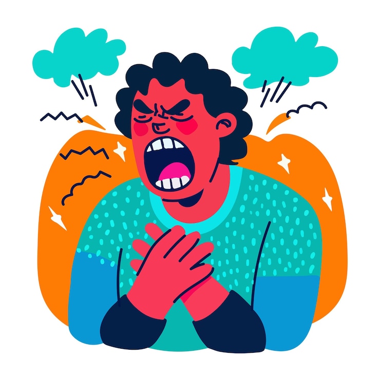 Vector a drawing of a man with a blue shirt that says  angry