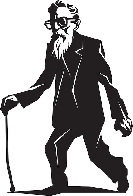 Vector a drawing of a man with a cane and a cane