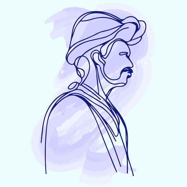 Vector a drawing of a man with a hat on and a blue background.