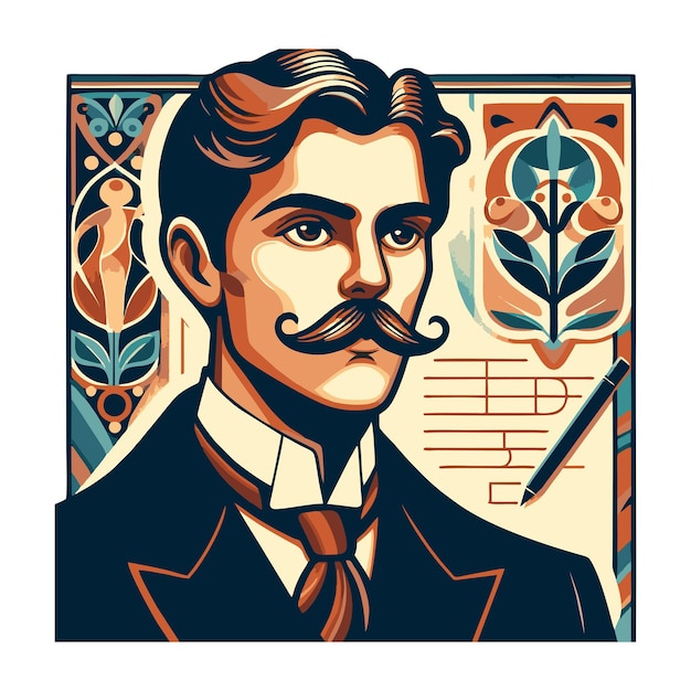 Vector a drawing of a man with a mustache and a mustache