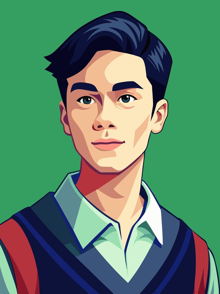 Vector 彼はキャラクターだと書かれたシャツを着た男の絵