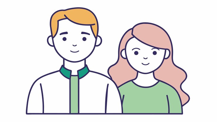 Vector 緑のシャツを着た男と女の絵でi love youと書かれています