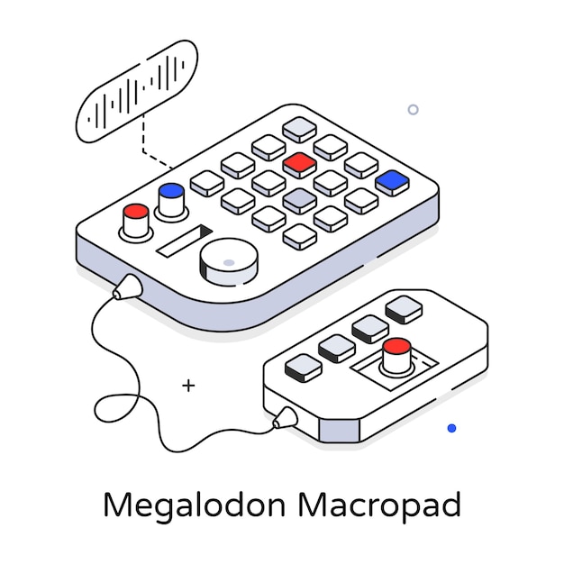 Un disegno di un megalodon macropad con un pulsante rosso.