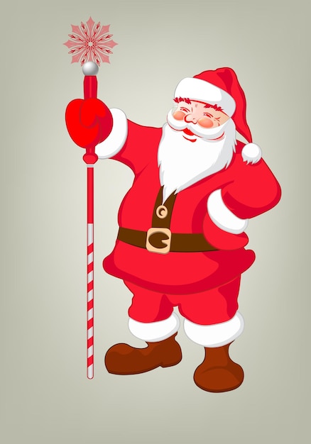 Disegno di un allegro babbo natale con un bastone