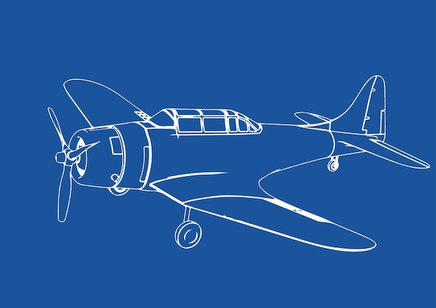 Drawing of military aircraft on a blue background vectorx9